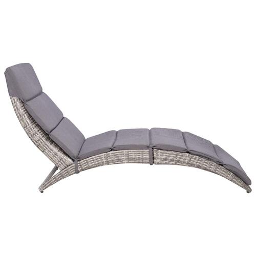 Foldbar liggestol med hynde polyrattan grå