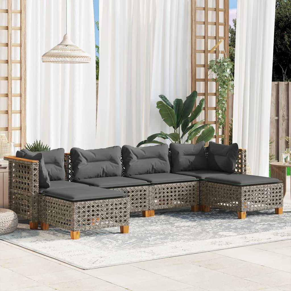 Sofasæt Til Haven 6 Dele Med Hynder Polyrattan - Grå / Vævning i linjer