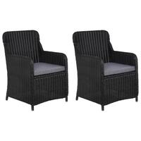 Udendørsstole med hynder 2 stk. polyrattan sort