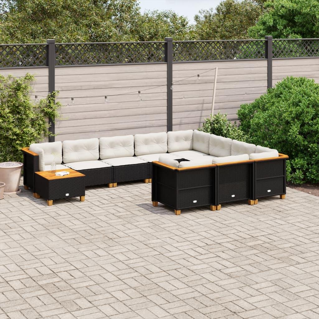Loungesæt Til Haven 11 Dele Med Hynder Polyrattan - Sort / Vævet design