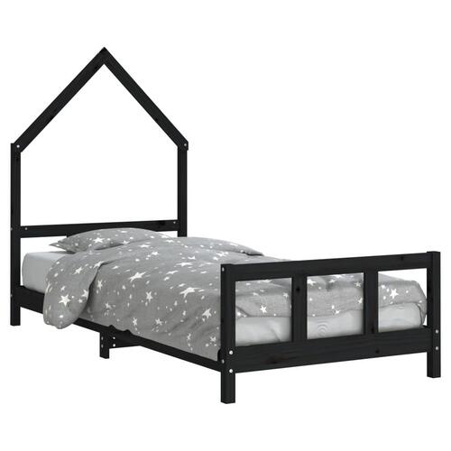 Sengeramme til juniorseng 90x190 cm massivt fyrretræ sort