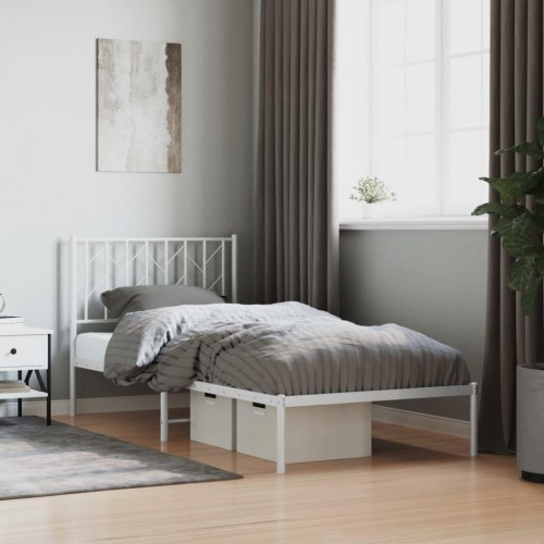 Sengeramme med sengegavl 90×190 cm - metal, hvid