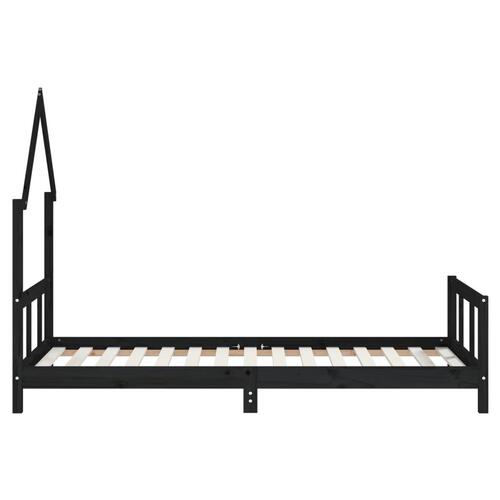 Sengeramme til juniorseng 90x190 cm massivt fyrretræ sort