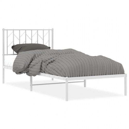 Sengeramme med sengegavl 90×190 cm - metal, hvid