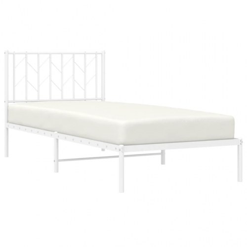 Sengeramme med sengegavl 90×190 cm - metal, hvid