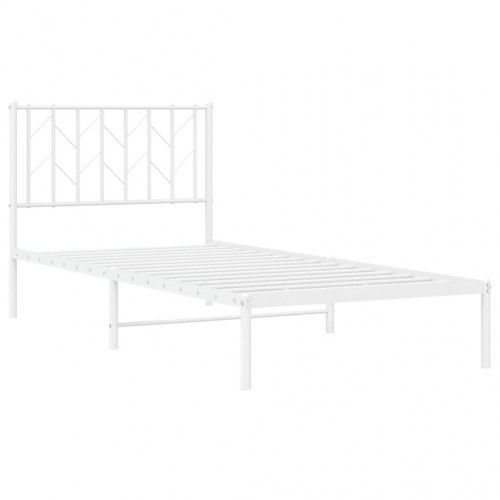 Sengeramme med sengegavl 90×190 cm - metal, hvid