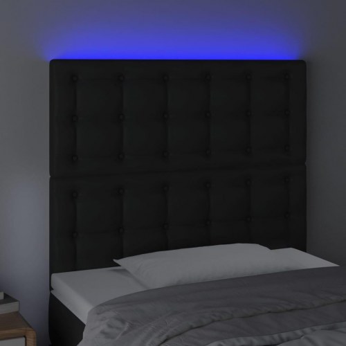 Sengegavl med LED-lys i kunstlæder 90 x 5 x 118/128 cm - sort