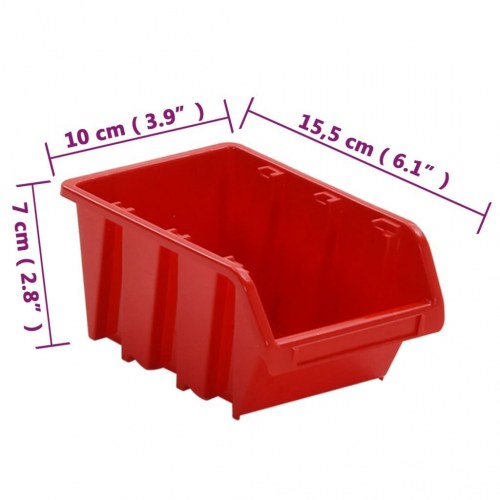 Værkstedshyldesæt med 26 opbevaringsbokse - 77 × 39 cm, polypropylen, rød/sort