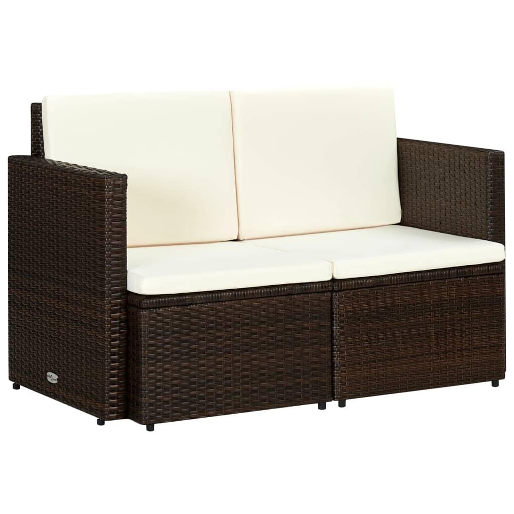 2-personers havesofa med hynder brun polyrattan