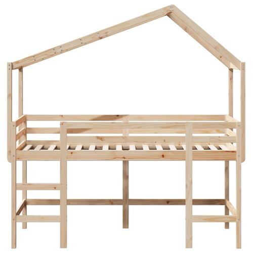 Højseng med stige og tag 80x200 cm massivt fyrretræ