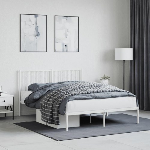 Sengeramme med sengegavl 140×190 cm - metal, hvid