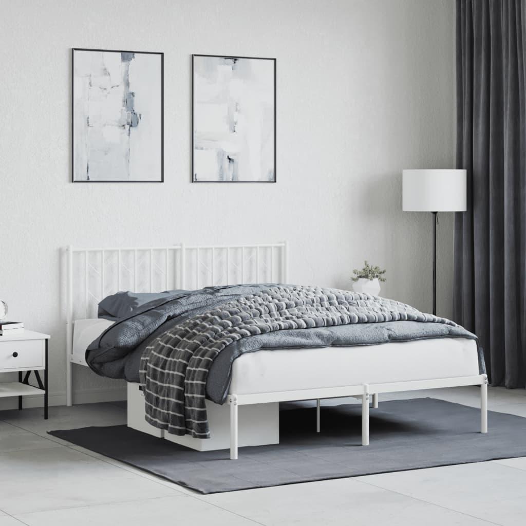 Sengeramme med sengegavl 140×190 cm - metal, hvid