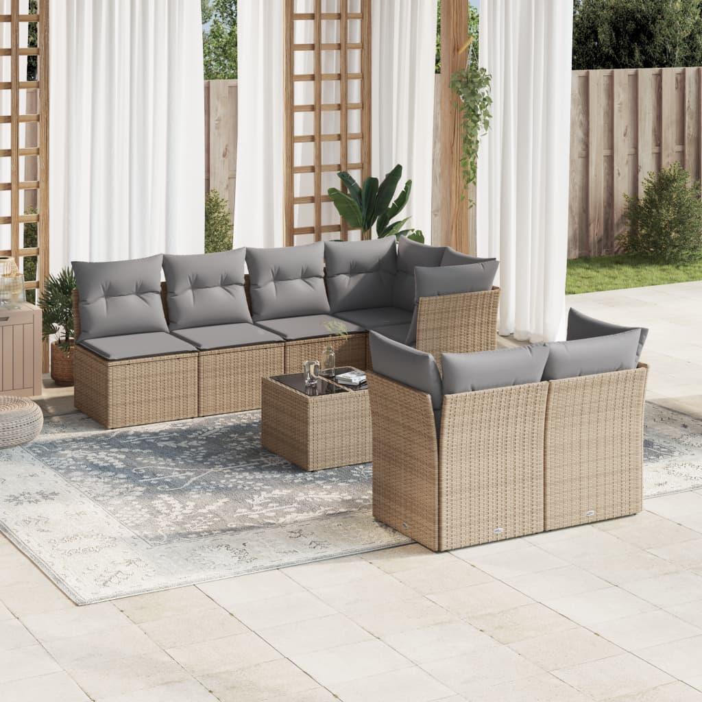 Sofasæt Til Haven 8 Dele Med Hynder Polyrattan Beige - beige og grå / 3x midterdel 4x hjørnedel bord
