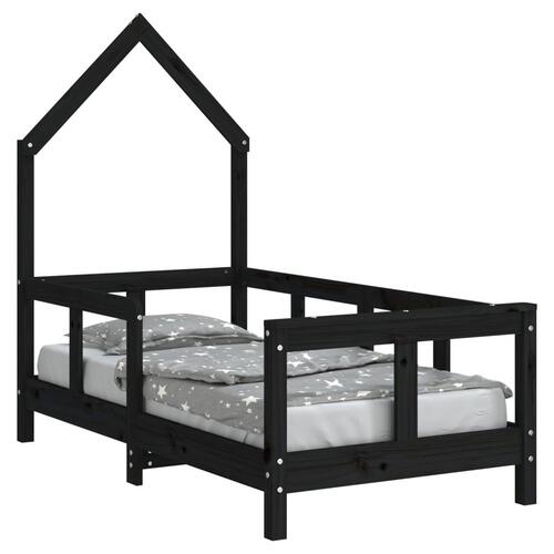 Sengeramme til juniorseng 70x140 cm massivt fyrretræ sort