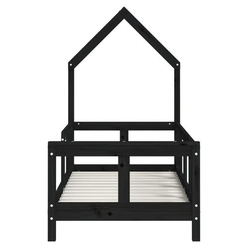 Sengeramme til juniorseng 70x140 cm massivt fyrretræ sort