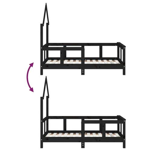 Sengeramme til juniorseng 70x140 cm massivt fyrretræ sort