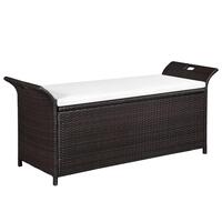 Opbevaringsbænk med hynde 138 cm polyrattan brun