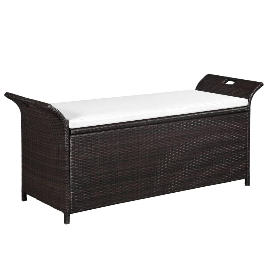 Opbevaringsbænk med hynde 138 cm polyrattan brun