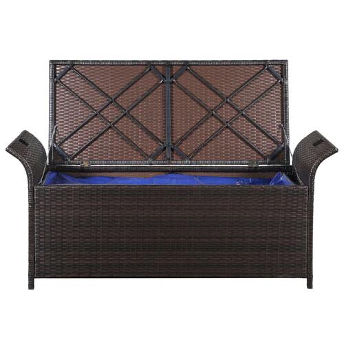 Opbevaringsbænk med hynde 138 cm polyrattan brun