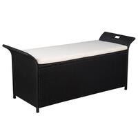 Opbevaringsbænk med hynde 138 cm polyrattan sort
