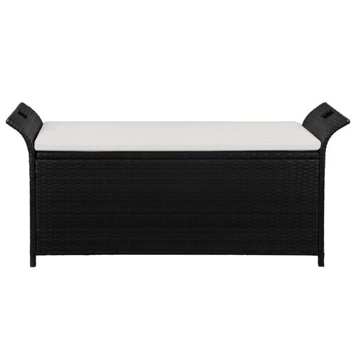 Opbevaringsbænk med hynde 138 cm polyrattan sort