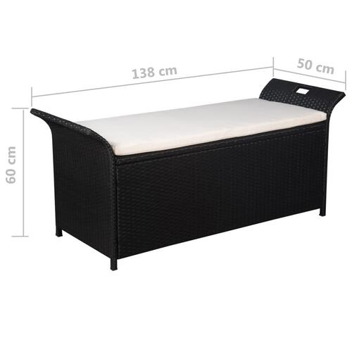 Opbevaringsbænk med hynde 138 cm polyrattan sort