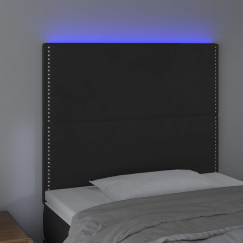 Sengegavl med LED-lys 90 x 5 x 118/128 cm fløjl - sort
