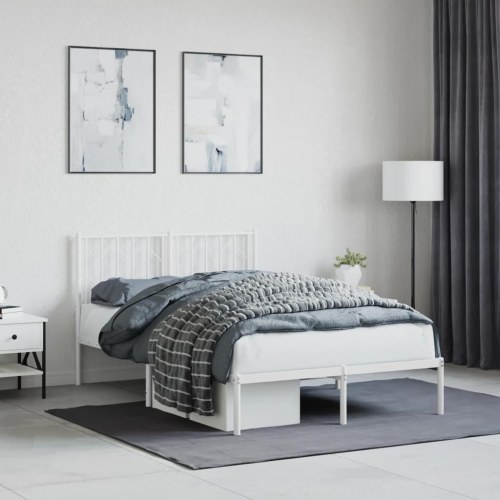Sengeramme med sengegavl 120x200 cm - metal, hvid