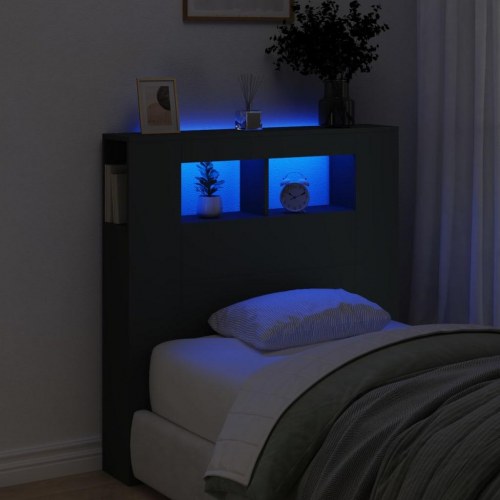 Sengegavl med LED-lys 100 × 18,5 × 103,5 cm - konstrueret træ, sort