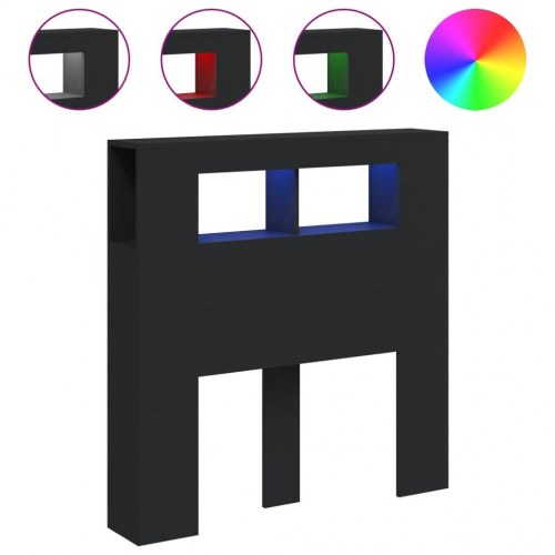 Sengegavl med LED-lys 100 × 18,5 × 103,5 cm - konstrueret træ, sort