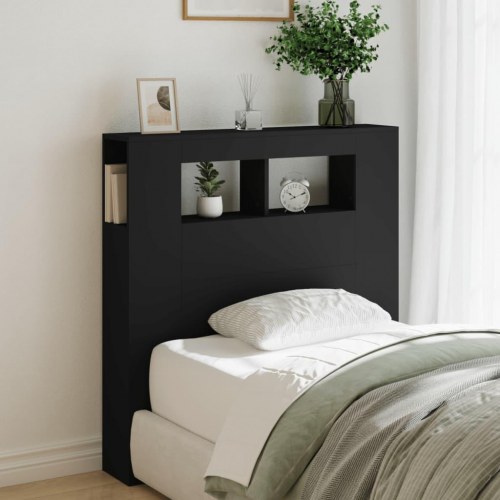 Sengegavl med LED-lys 100 × 18,5 × 103,5 cm - konstrueret træ, sort