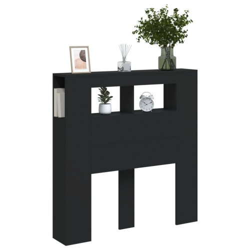 Sengegavl med LED-lys 100 × 18,5 × 103,5 cm - konstrueret træ, sort