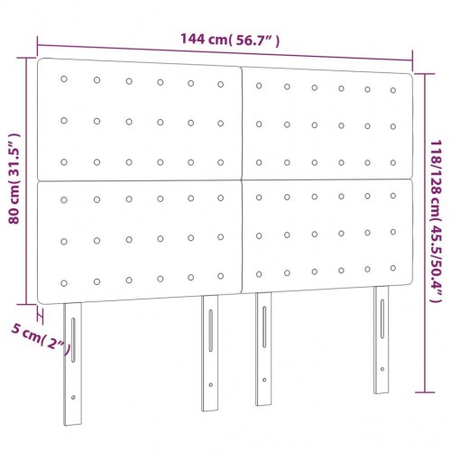 Sengegavl med LED-lys 144 x 5 x 118/128 cm kunstlæder - sort