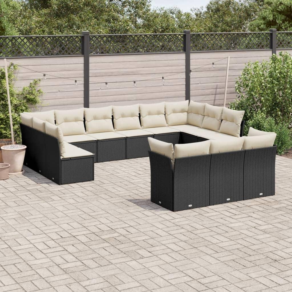 Sofasæt Til Haven 14 Dele Med Hynder Polyrattan - Sort og cremefarvet / Uden bord