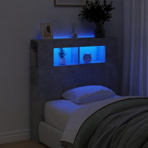 Sengegavl med LED-lys 100 × 18,5 × 103,5 cm - konstrueret træ, betongrå
