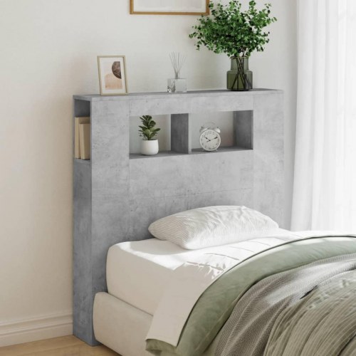 Sengegavl med LED-lys 100 × 18,5 × 103,5 cm - konstrueret træ, betongrå