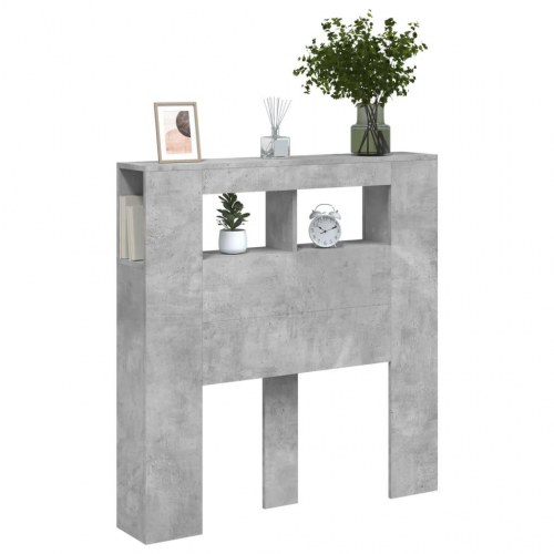 Sengegavl med LED-lys 100 × 18,5 × 103,5 cm - konstrueret træ, betongrå
