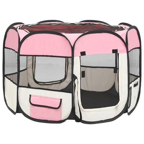 Foldbar hundegård med bæretaske 90x90x58 cm pink