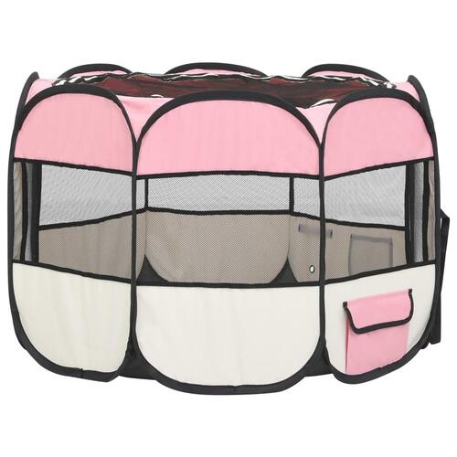 Foldbar hundegård med bæretaske 90x90x58 cm pink