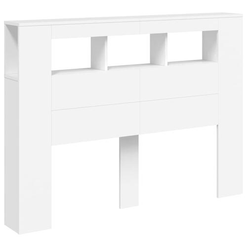 Sengegavl med LED-lys 140x18,5x103,5 cm konstrueret træ hvid