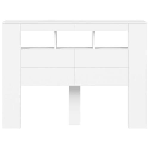Sengegavl med LED-lys 140x18,5x103,5 cm konstrueret træ hvid