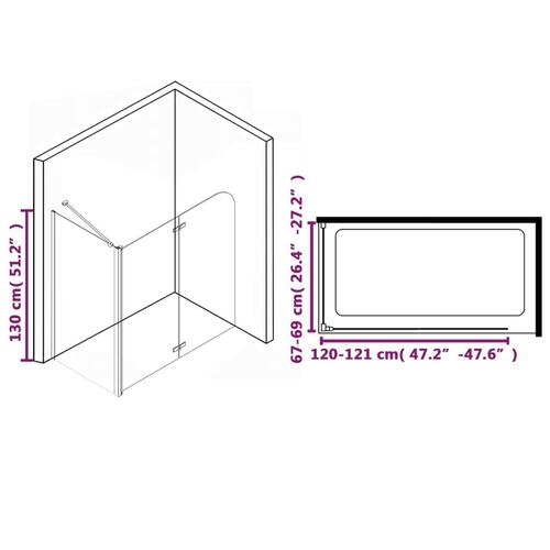 Foldbar brusevæg 120x68x130 cm sikkerhedsglas