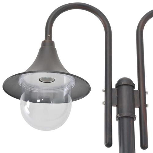 Havestolpelampe E27 220 cm aluminium 2 lanterner bronzefarvet