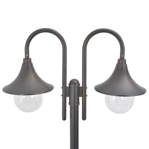 Havestolpelampe E27 220 cm aluminium 2 lanterner bronzefarvet