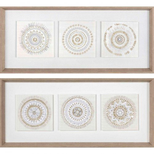 Vægkunst på lærred - sæt med cirkelmotiv, beige/natur (61 × 3,8 × 26 cm og 63,5 × 4 × 28,6 cm)