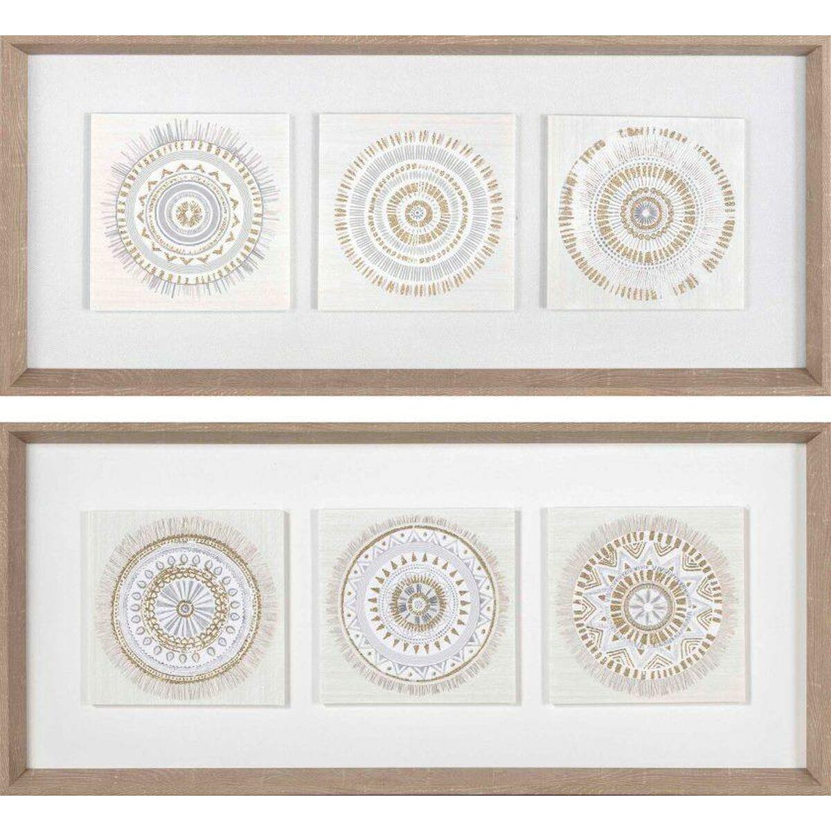 Vægkunst på lærred - sæt med cirkelmotiv, beige/natur (61 × 3,8 × 26 cm og 63,5 × 4 × 28,6 cm)