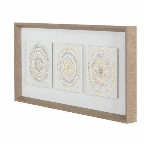 Vægkunst på lærred - sæt med cirkelmotiv, beige/natur (61 × 3,8 × 26 cm og 63,5 × 4 × 28,6 cm)