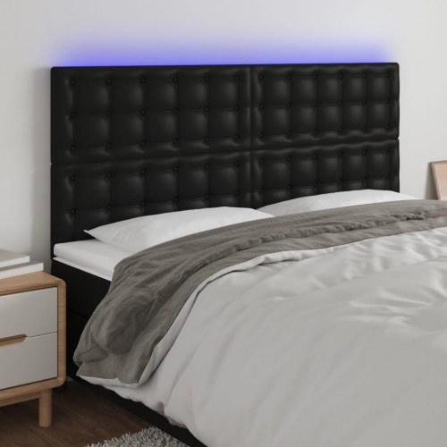 Sengegavl med LED-lys 160 x 5 x 118/128 cm - sort