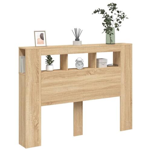 Sengegavl 140x18,5x103,5 cm LED-lys konstrueret træ sonoma-eg
