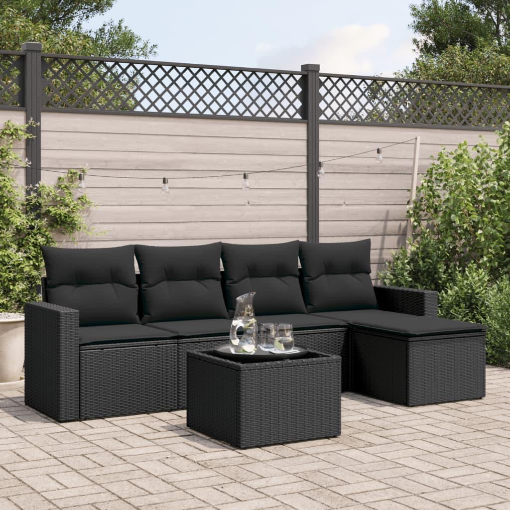 Sofasæt Til Haven 6 Dele Med Hynder Polyrattan - Sort / Med bord